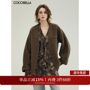 COCOBELLA双面呢手工羊毛大衣女秋冬通勤短款 毛呢外套WL3019