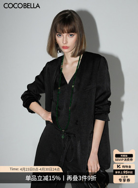 COCOBELLA静奢风假两件肌理缎面西装女早春通勤休闲外套SI0006-6