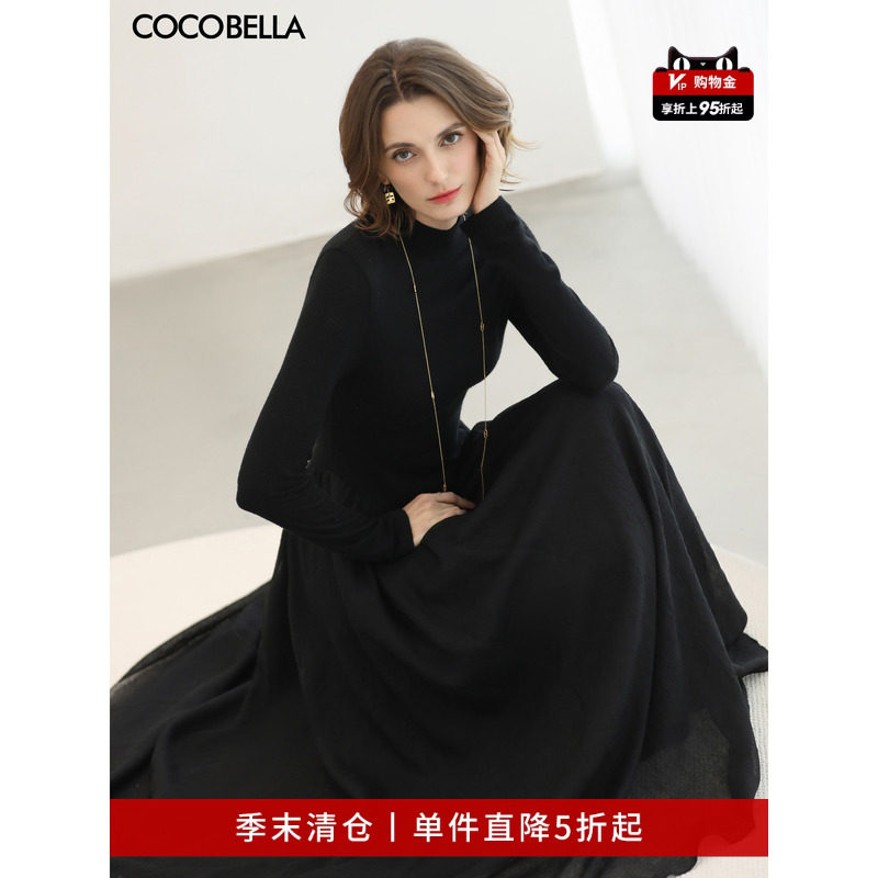 【折扣季】COCOBELLA赫本风针织拼接连衣裙小黑裙长裙FR0008-2