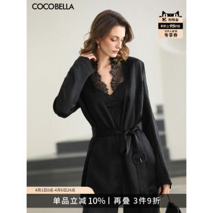 COCOBELLA 简约无领通勤西装 黑色腰带外套SI3229 100%醋酸