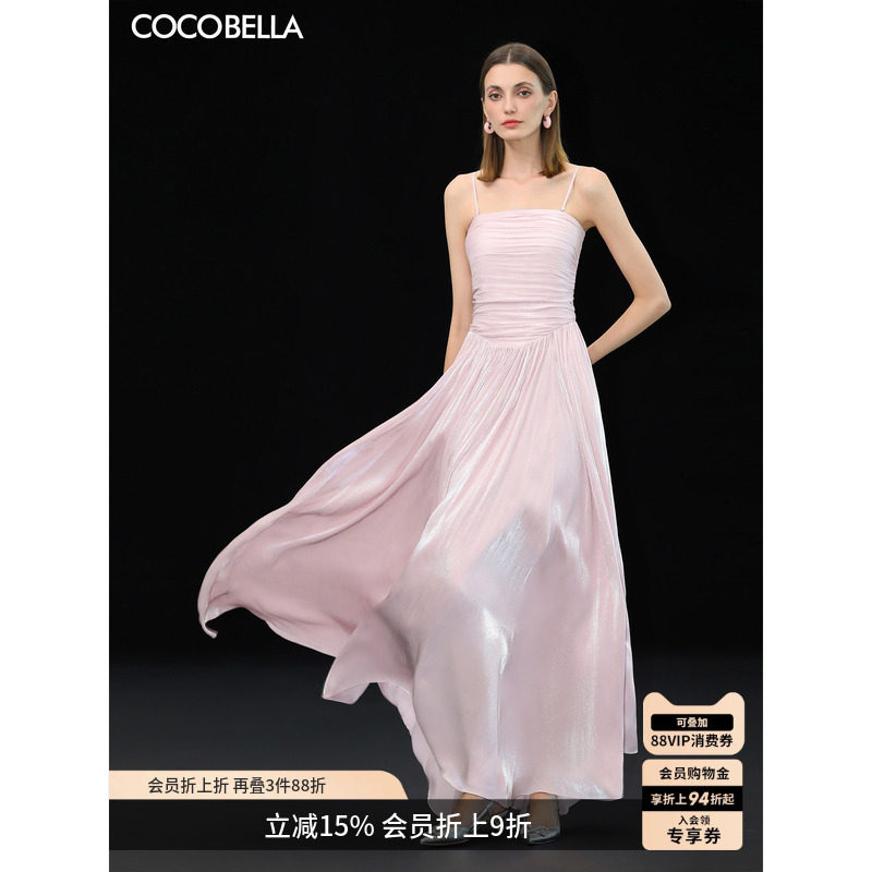 预售COCOBELLA设计感抹胸长裙夏压褶连衣裙收腰轻礼服裙FR0106-2