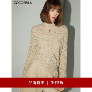 抽褶半高领打底衫 COCOBELLA精致提花亮片蕾丝衫 LC7027 3件5折
