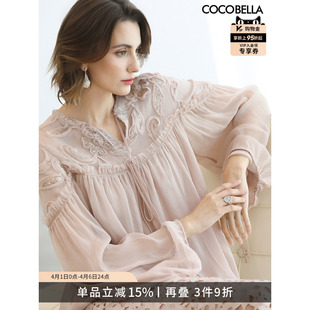 预售COCOBELLA名媛风玫瑰金盘花刺绣上衣女仿真丝长袖 SR3212 衬衫