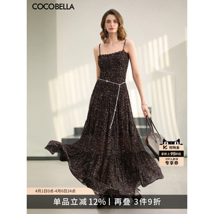 预售COCOBELLA女人味微透豹纹吊带连衣裙品质感内搭长裙FR3213