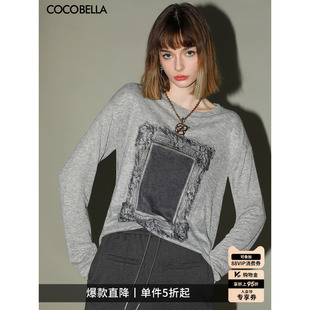 T恤女春花纱灰宽松舒适针织上衣TS44 预售COCOBELLA时尚 印花长袖
