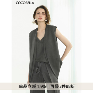 马甲女夏仿醋酸上衣WS7005 COCOBELLA气质灰假两件无领西装