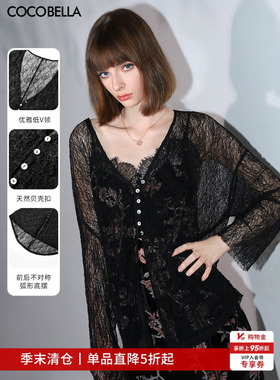 COCOBELLA呼吸感镂空微透视针织开衫女夏慵懒风蕾丝衫SC0046-2