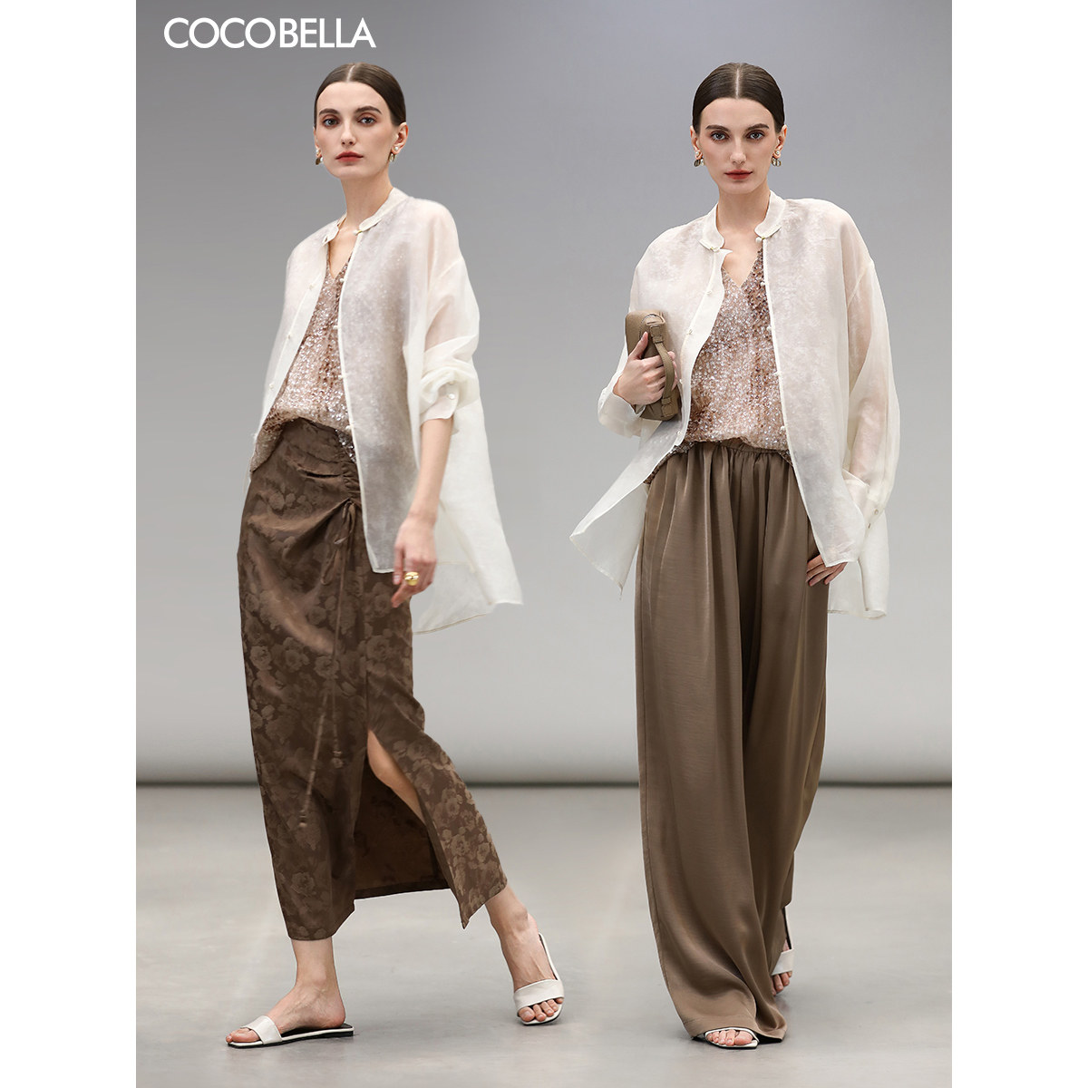 COCOBELLA国风人丝盘扣衬衫