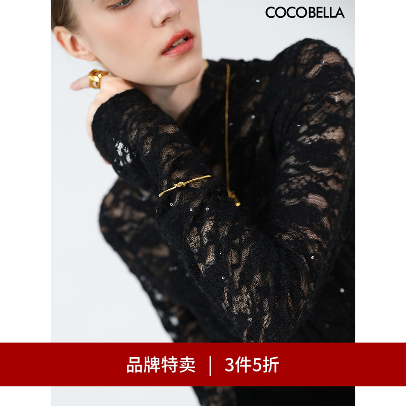 COCOBELLA亮片绒感蕾丝衫