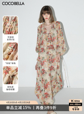 COCOBELLA温柔气质花卉印花雪纺连衣裙女夏清新飘逸茶歇裙FR7020