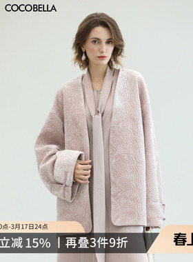 COCOBELLA国风祥云丝绒刺绣棉服外套女年轻新中式上衣MF3036-2