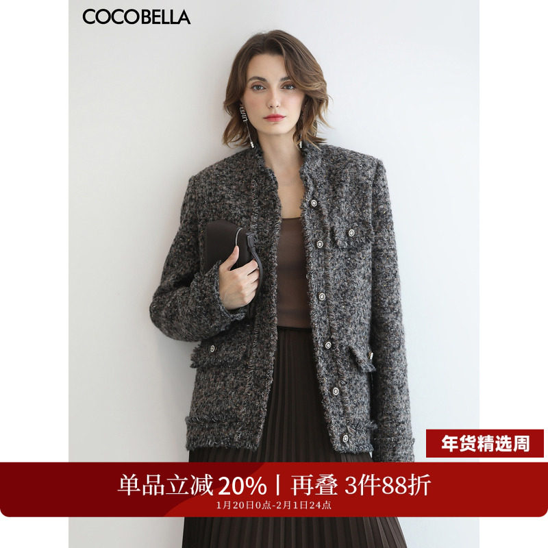 COCOBELLA轻奢小香风软糯粗花呢羊毛外套女短款正肩上衣WL3199,女装/女士精品,毛呢外套,淘宝优惠券,粉丝福利购,淘宝优惠卷