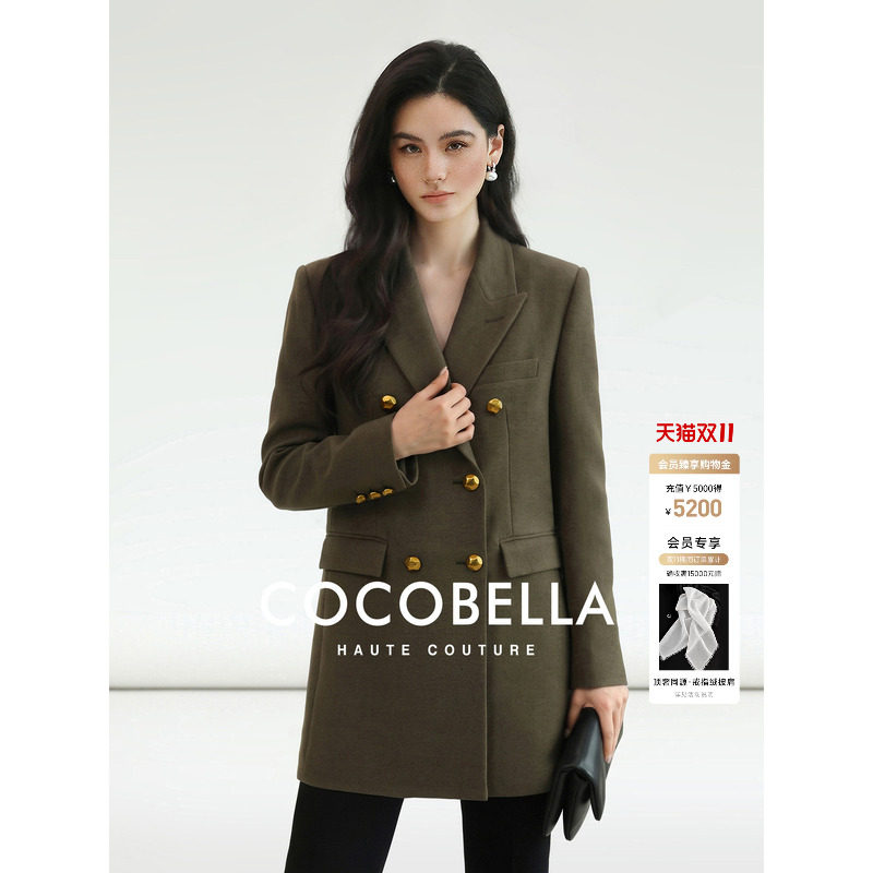 COCOBELLA立裁双排扣Power Office戗驳领西装女通勤职业正装外套