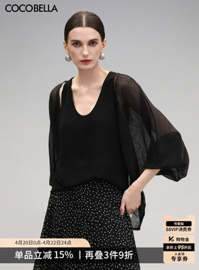 COCOBELLA重工对丝黑色蝙蝠袖短外套女夏遮阳空调衫开衫SC7077-2