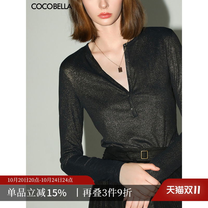 COCOBELLA亨利领金葱针织衫