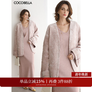 COCOBELLA国风祥云丝绒刺绣棉服冬年轻新中式 裸领上衣MF3036