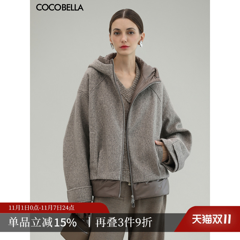 水波纹质感假两件毛呢外套