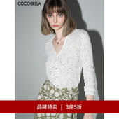 NLC55 打底针织衫 3件5折 COCOBELLA微透视镂空蕾丝衬深V领长袖