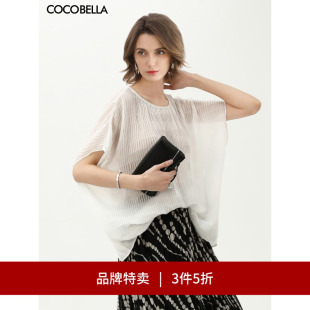 【3件5折】COCOBELLA重工压褶蝙蝠袖雪纺衫女微透视罩衫T恤TS7012