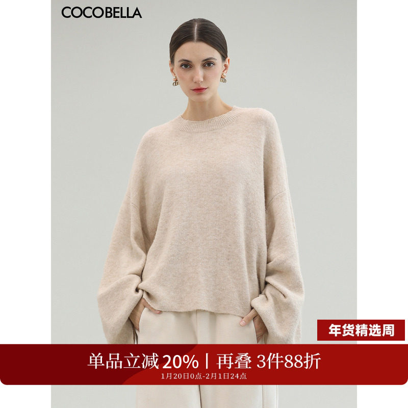 COCOBELLA慵懒风仿羊绒抽褶袖毛衣女秋冬宽松休闲针织衫MZ7078-2,女装/女士精品,毛衣,淘宝优惠券,粉丝福利购,淘宝优惠卷