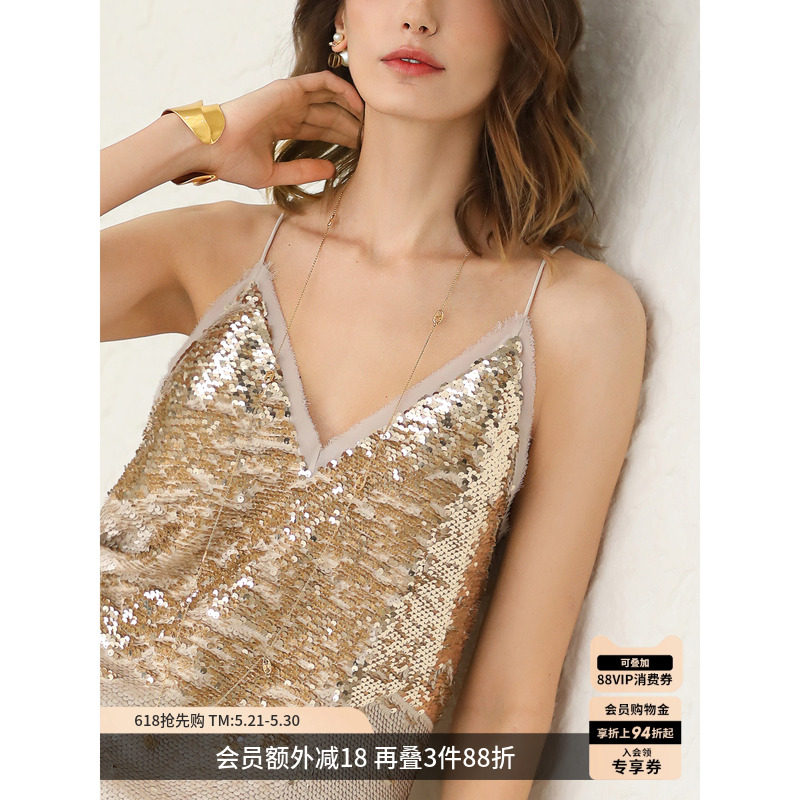 COCOBELLA26夏奢感miu系精致亮片吊带女人味外穿背心VT3036-4