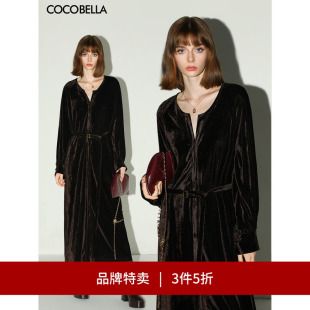 连衣裙衬衫 COCOBELLA静奢风长袖 裙女丝绒礼服裙FR7088 3件5折