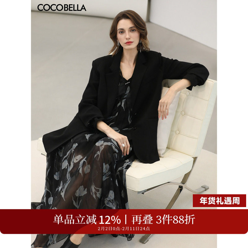 COCOBELLA高智感黑色廓形休闲西装女春新款通勤正装西服外套SI57B