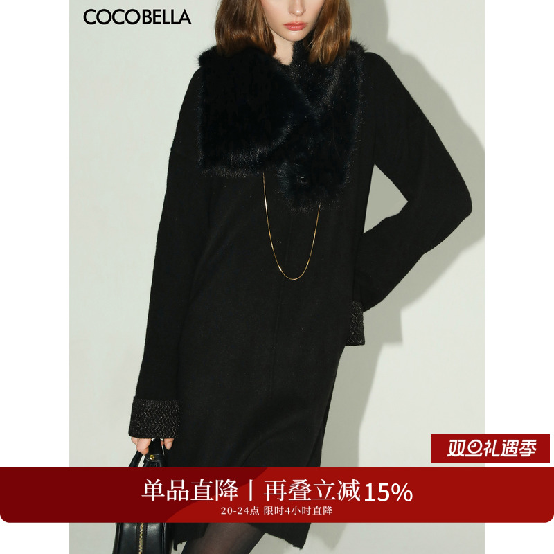 金丝翻折袖针织连衣裙