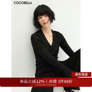 T恤TS642 女长袖 V领打底衫 COCOBELLA前后两穿满天星亮片针织衫