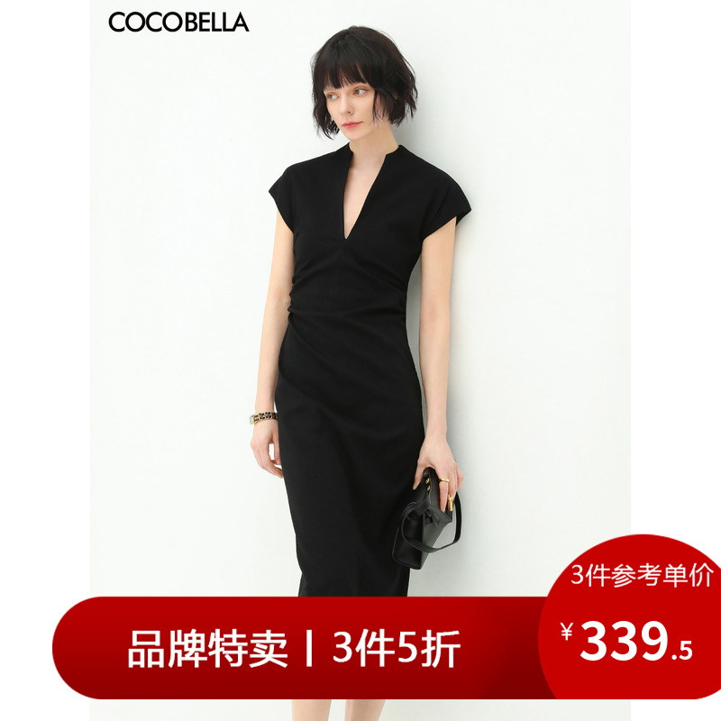 【3件5折】COCOBELLA简约气质V领小黑裙女优雅礼服裙连衣裙NFR