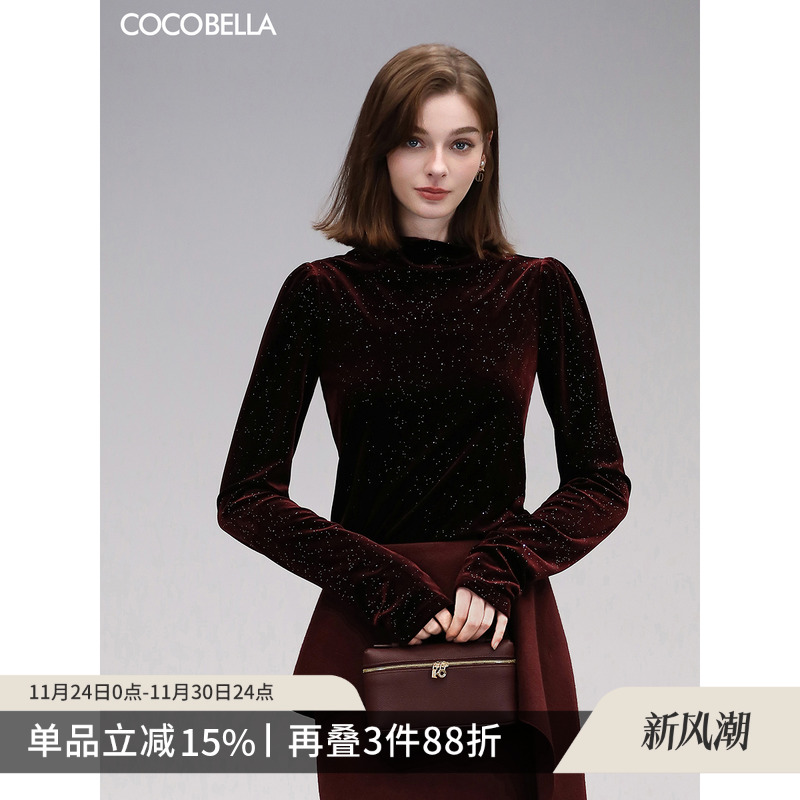 COCOBELLA亮片丝绒长袖衬衫