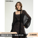 黑色压褶开衫 轻奢微透视雪纺衫 LC3207 100%人丝 COCOBELLA