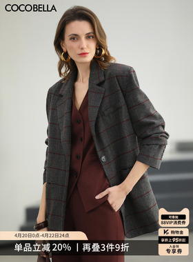 COCOBELLA复古人字纹格子西装女气质通勤微廓西服外套SI7002