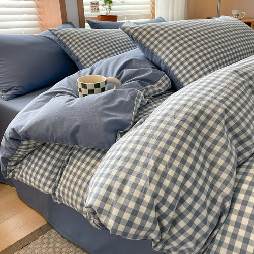 简约纯棉四件套100全棉2023新款被套床单学生宿舍床上三件套用品4