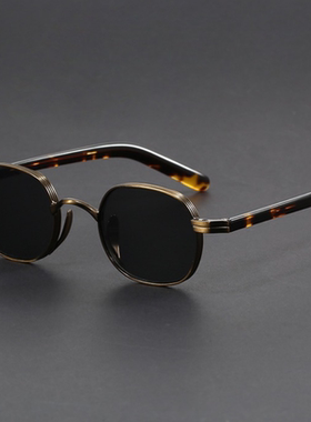 饰屋精品日系本万年龟金属墨镜男椭圆黑框带鼻托复古偏光太阳镜女