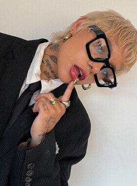 欧美Celi冷淡金属风简约个性时尚精致朋克前卫小粗耳圈耳环异形镜