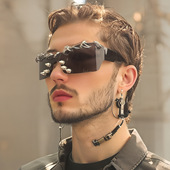 新款 跨境欧美赛博铆钉朋克风太阳眼镜曲面屏秀场派对创意舞台宝藏