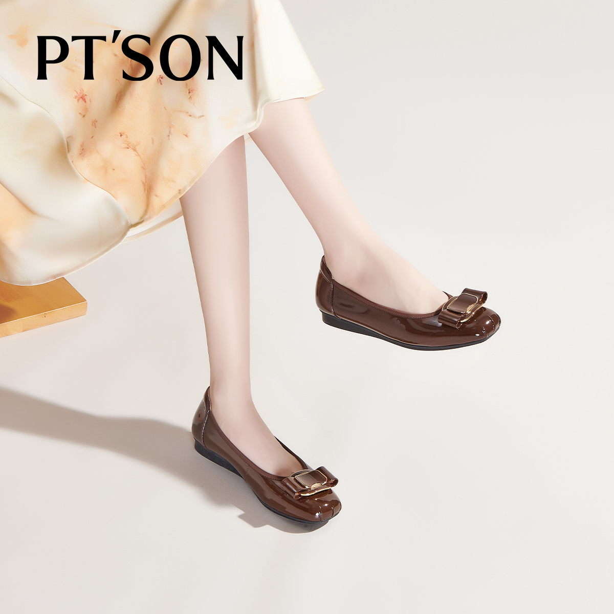 百田森蝴蝶结羊皮浅单鞋女