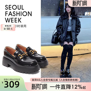 厚底增高 英伦风女秋冬复古英伦风皮鞋 韩国时装 周百田森黑色小皮鞋
