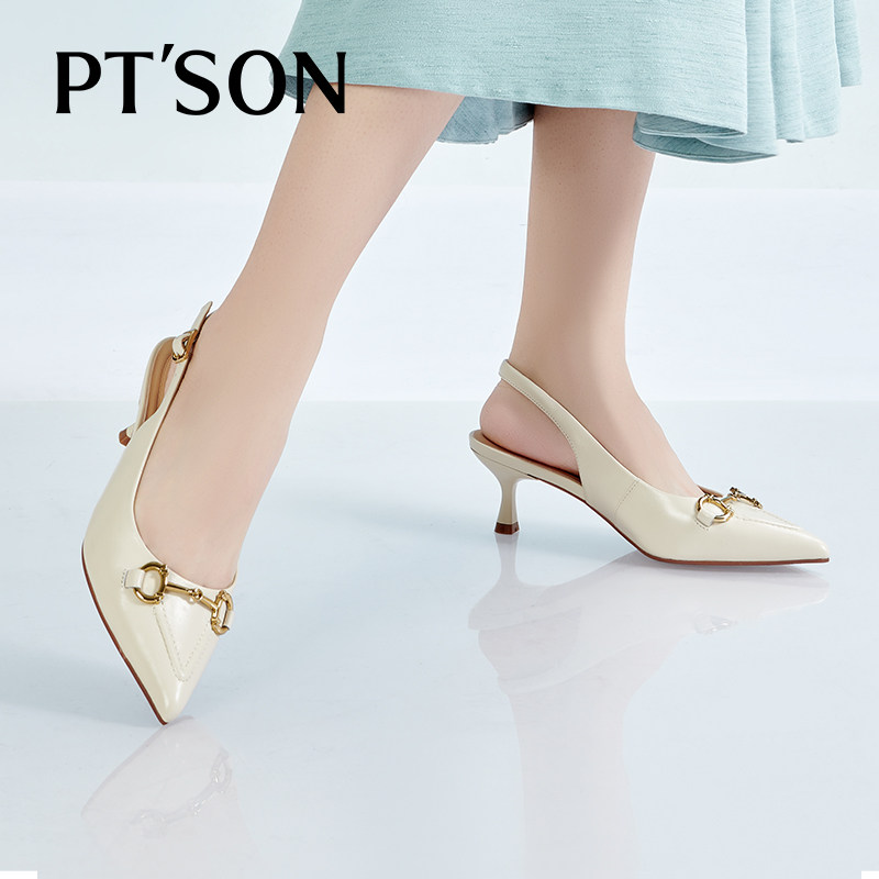 百田森小羊皮法式包头凉鞋女春夏通勤尖头高跟鞋女气质高级不累脚