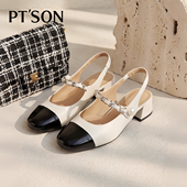 新款 小香风凉鞋 女包头凉鞋 百田森2026夏季 仙女风撞色粗跟凉鞋