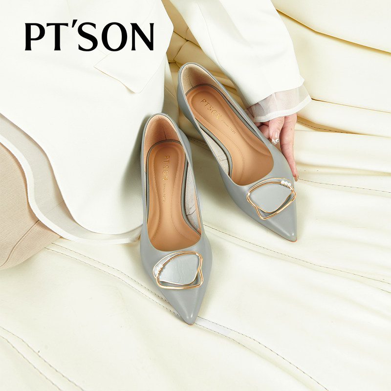 百田森羊皮真皮女鞋平底单鞋女春秋绝美不累脚小跟鞋配裙子的鞋子