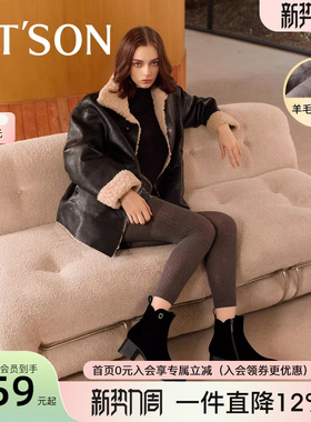 PT'SON/百田森商场同款短靴女粗跟真皮2025小跟靴子女士妈妈靴