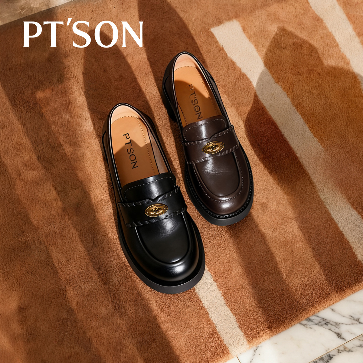 百田森厚底乐福鞋女通勤小皮鞋