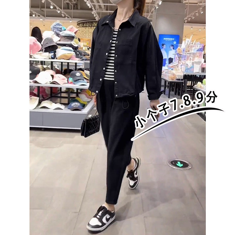 梨形身材黑色西装裤子女小个子秋季搭配高腰休闲八九分哈伦裤xs码