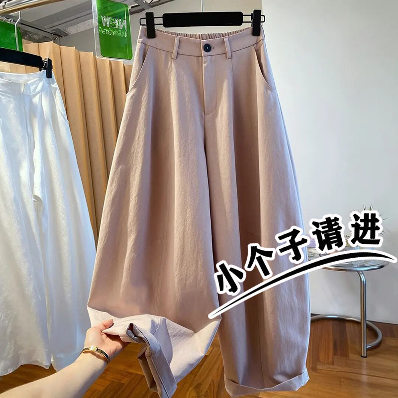 高腰粉色八分阔腿气球裤女早秋小个子日系宽松直筒休闲弯刀九分裤