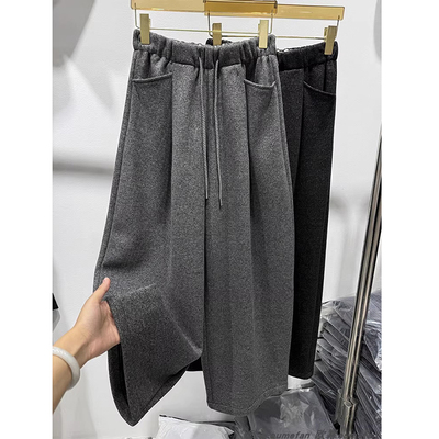 阔腿弯刀裤女秋冬加绒加厚145小个子七分萝卜裤子九分毛呢裤xxs码