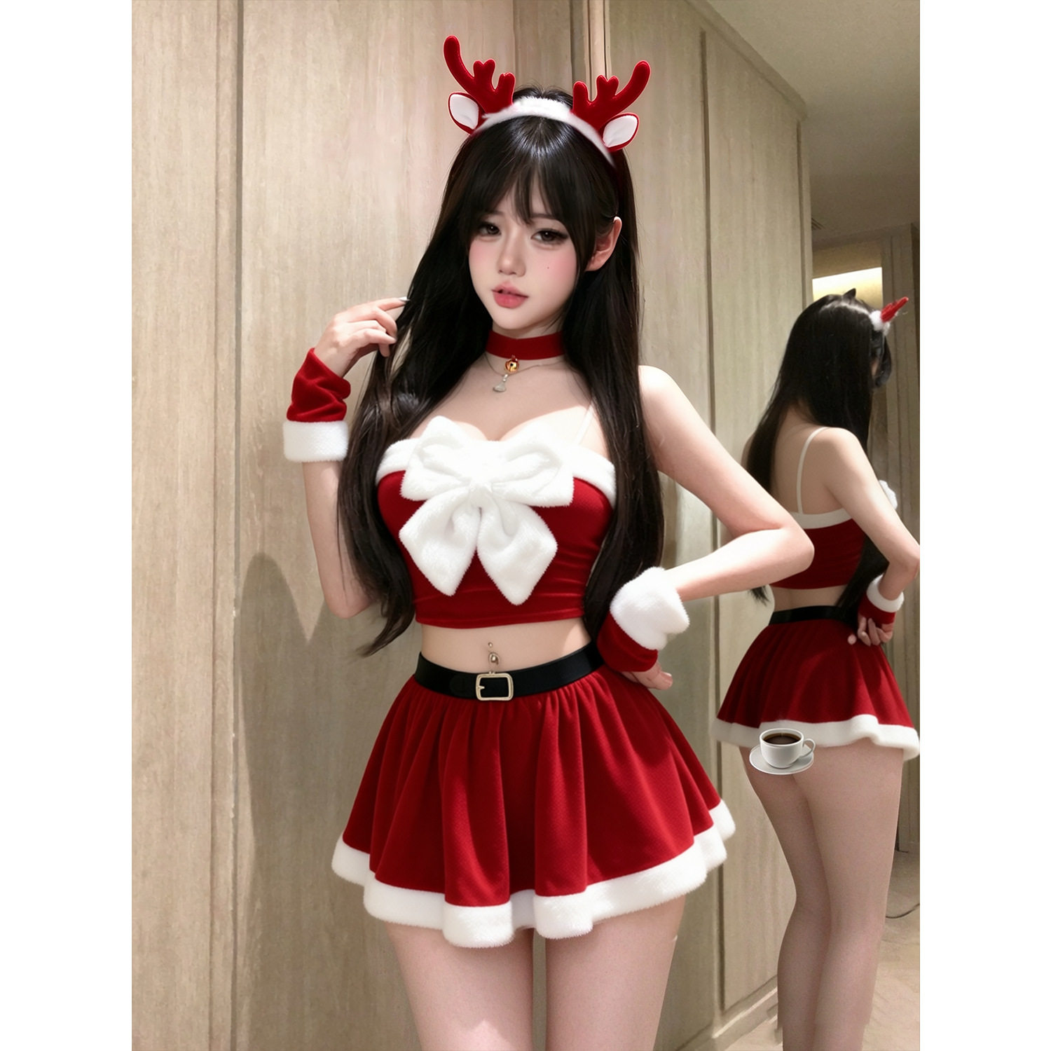 麋鹿圣诞节制服纯欲丝绒派对套装cos兔女郎万圣节角色扮演睡裙