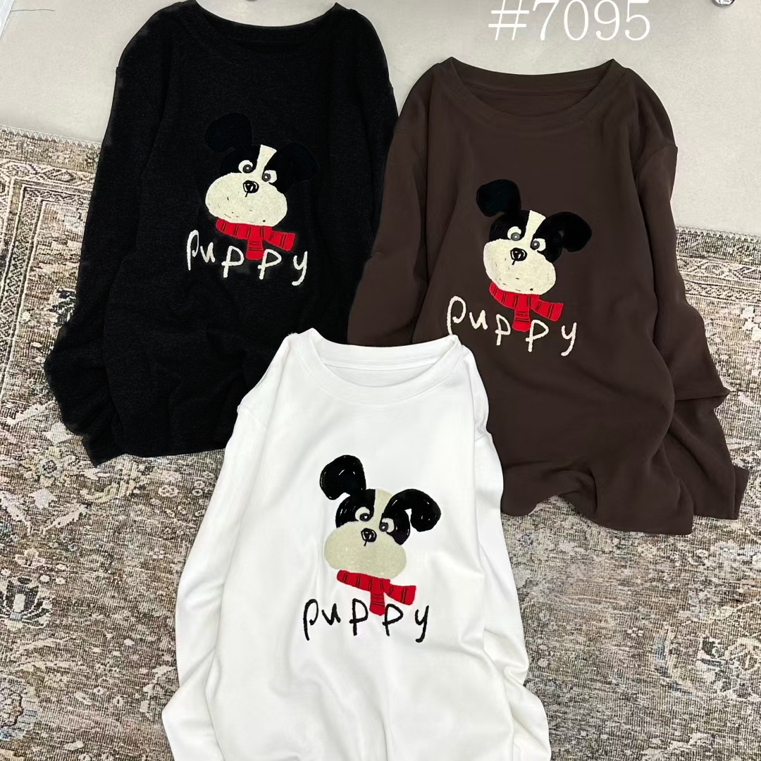 ZW卓娃2025秋冬新款卡通小狗T恤