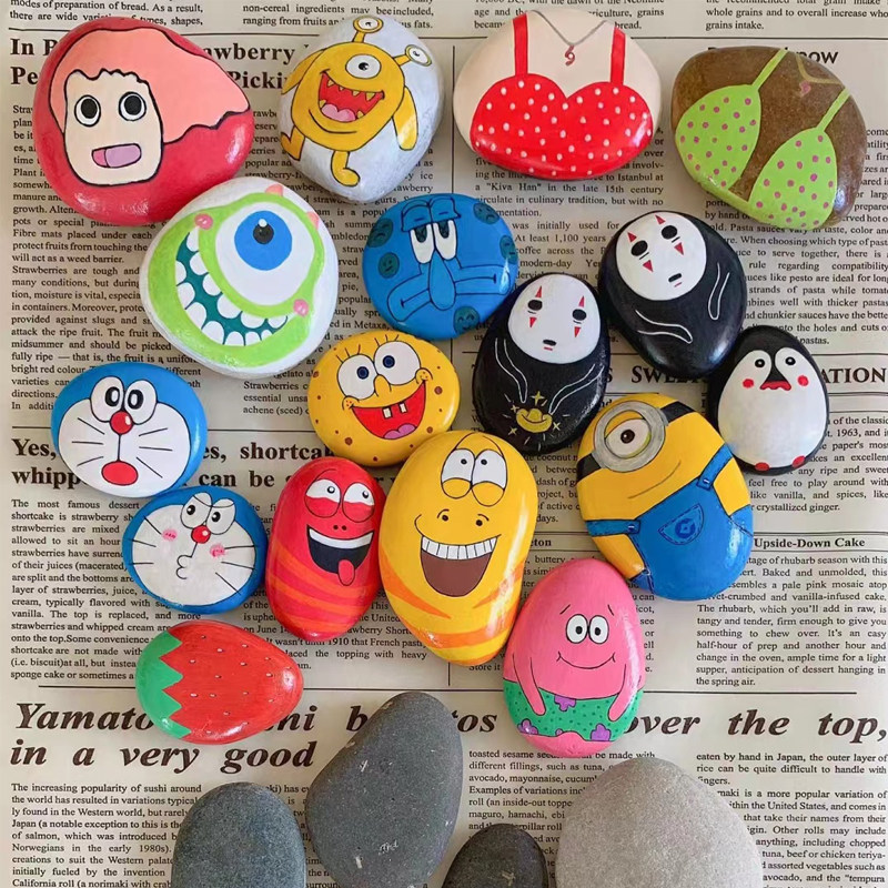 儿童创意天然鹅卵石手工绘画涂鸦幼儿园美术美工区角环创材料投放